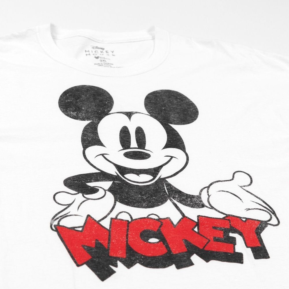 Walt Disney World Shirt Adult XXL White Mickey‎ Mouse Distressed Casual Cotton